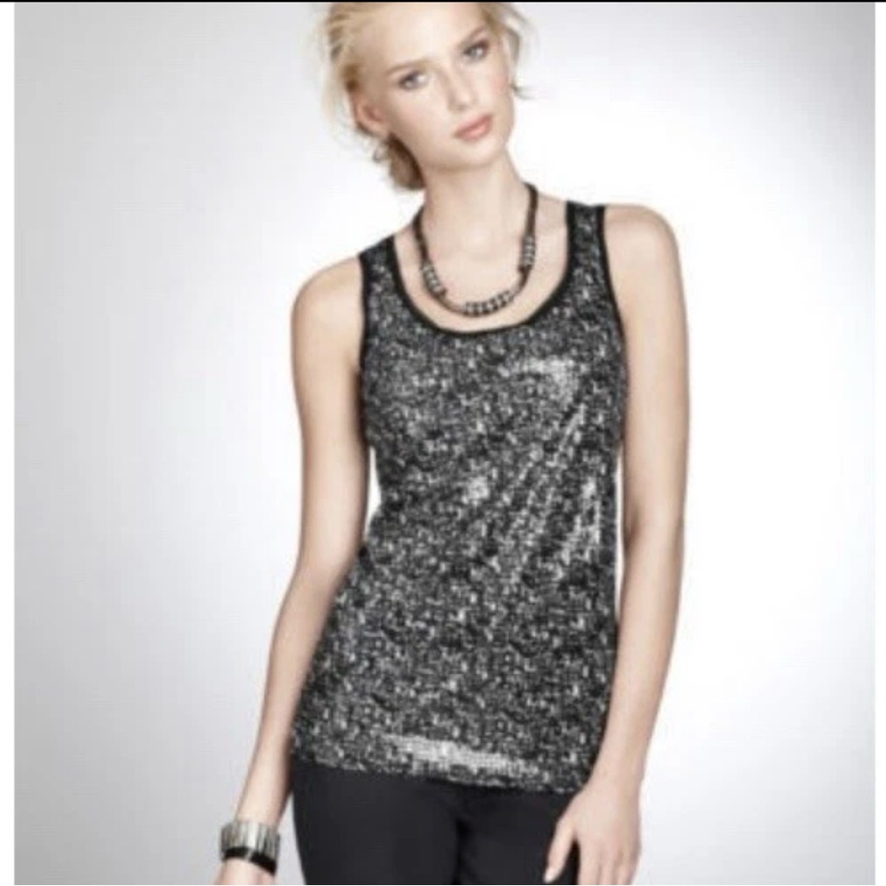 Ann Taylor Black White Sequin Tank Size Small Petite New Career